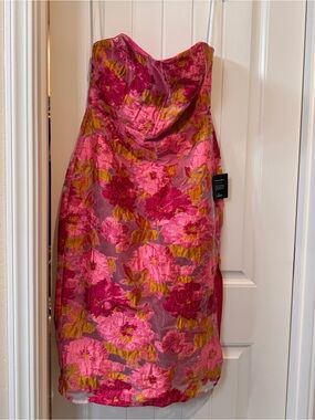 Lulu's Pink and Gold Floral Strapless Dress